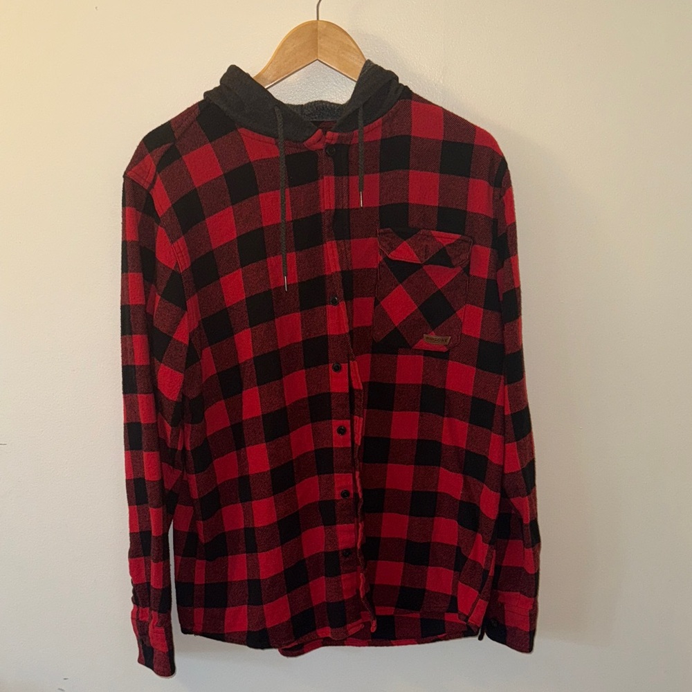 Men's Ripzone Red and Black Checkered Hoodie Shirt L/G